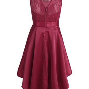 High low girl satin dress-dark-red (2)