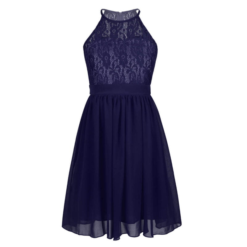 Lace chiffon flower girl dress-navy-blue (2)