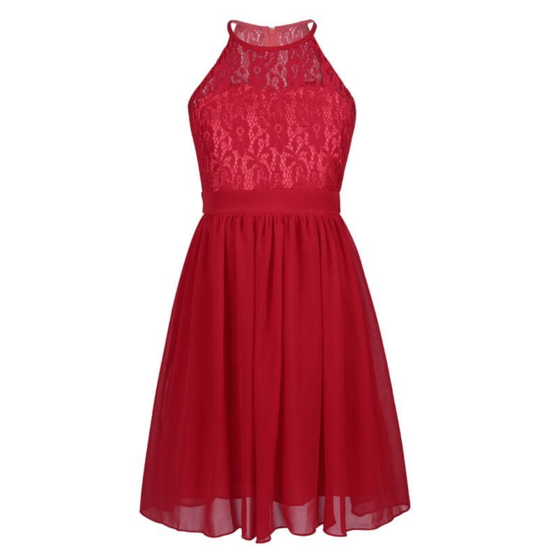 Lace chiffon flower girl dress-red (2)