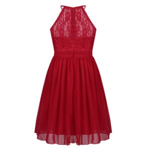 Lace chiffon flower girl dress-red (3)