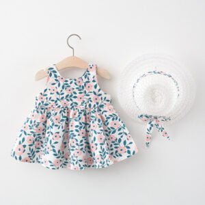 Little girl cotton dresses-pink-green (2)