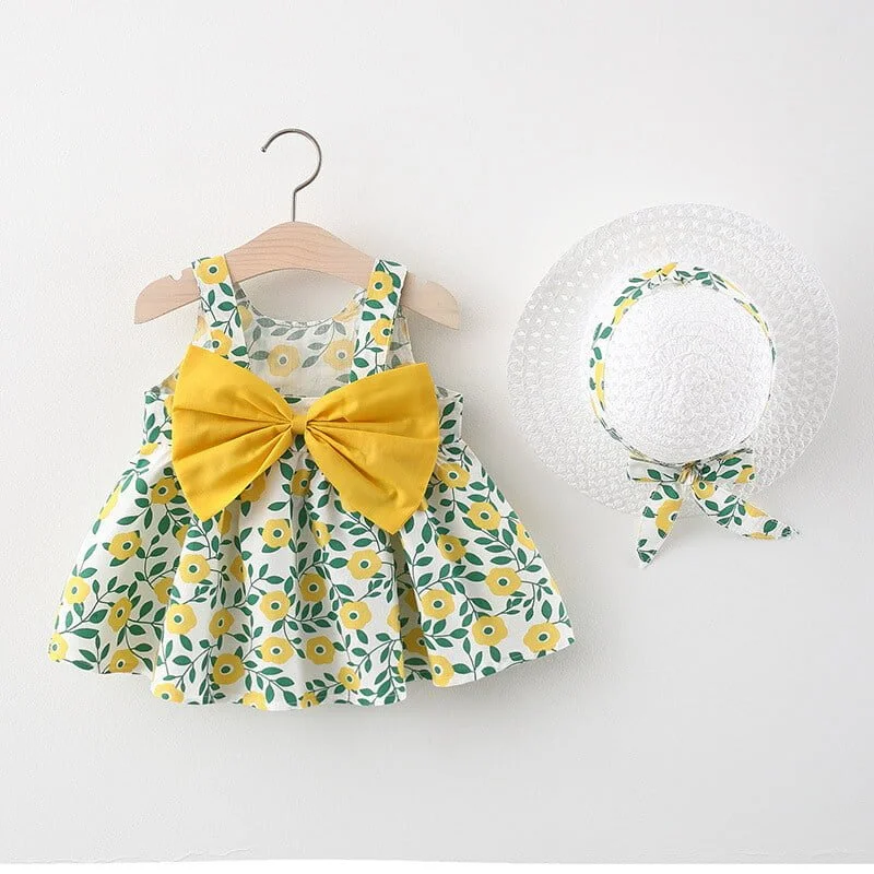 Little girl cotton dresses-yellow-green