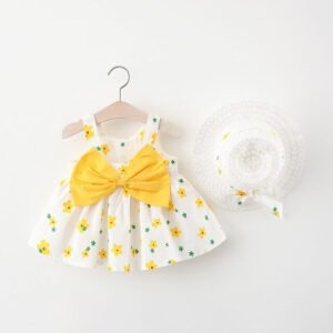 Little girl cotton summer dresses-yellow (1)