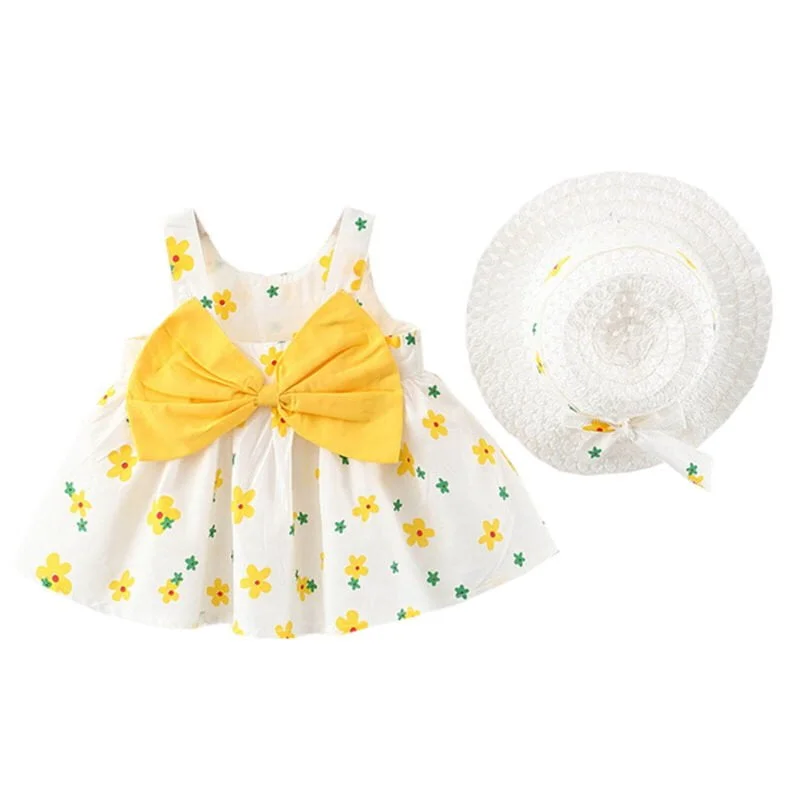 Little girl cotton summer dress in yellow