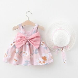 Little girl flower print summer dress-pink (1)