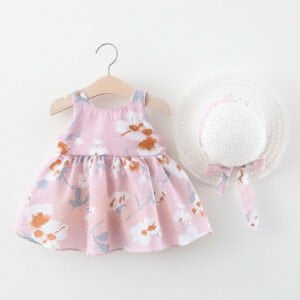 Little girl flower print summer dress-pink (3)