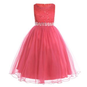 Little girl sequin flower girl dress-coral pink (1)