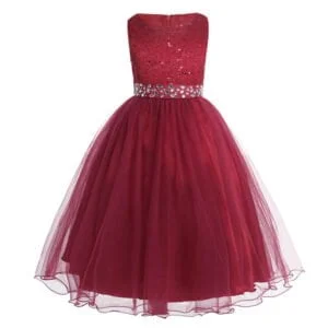 Little girl sequin flower girl dress-dark red (1)