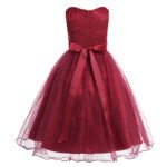 Little girl sequin flower girl dress-dark red (2)
