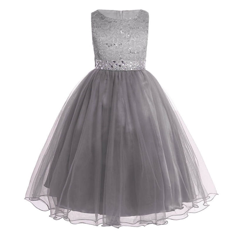 Little girl sequin flower girl dress-grey (2)