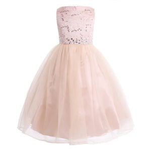 Little girl sequin flower girl dress-peach-pink (1)