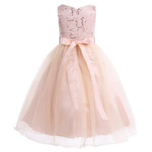 Little girl sequin flower girl dress-peach-pink (2)