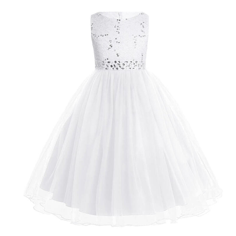 Little girl sequin flower girl dress-white (2)