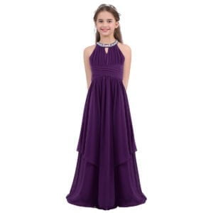 Long chiffon flower girl dresses -purple