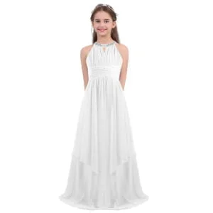 Long chiffon flower girl dresses -white