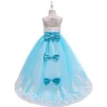 Long flower girl dress for wedding -white-blue2