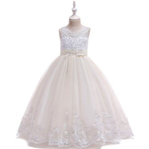 Long flower girl dress for wedding -white-champagne