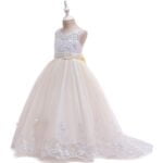 Long flower girl dress for wedding -white-champagne1