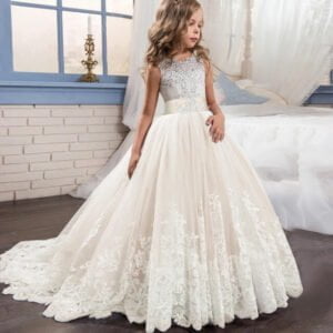 Long flower girl dress for wedding -white-champagne3