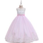 Long flower girl dress for wedding -white-pink