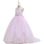 Long flower girl dress for wedding -white-pink1