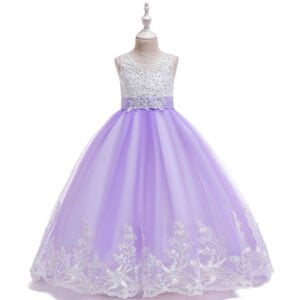 Long flower girl dress for wedding -white-purple