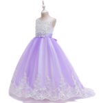 Long flower girl dress for wedding -white-purple1