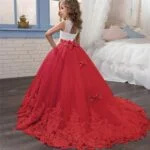 Long flower girl dress for wedding -white-red1
