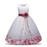 Long flower girl dress with sash-white-red