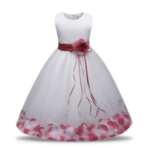 Long flower girl dress with sash-white-red