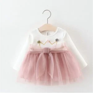 Long sleeve baby girl party dress - white-Pink (1)