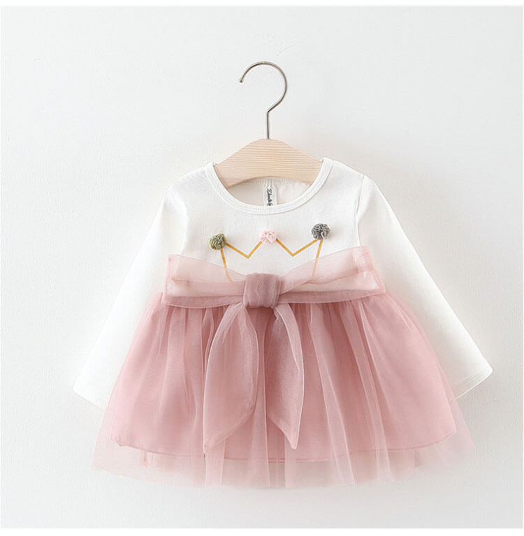 Long sleeve baby girl party dress - white-Pink (1)
