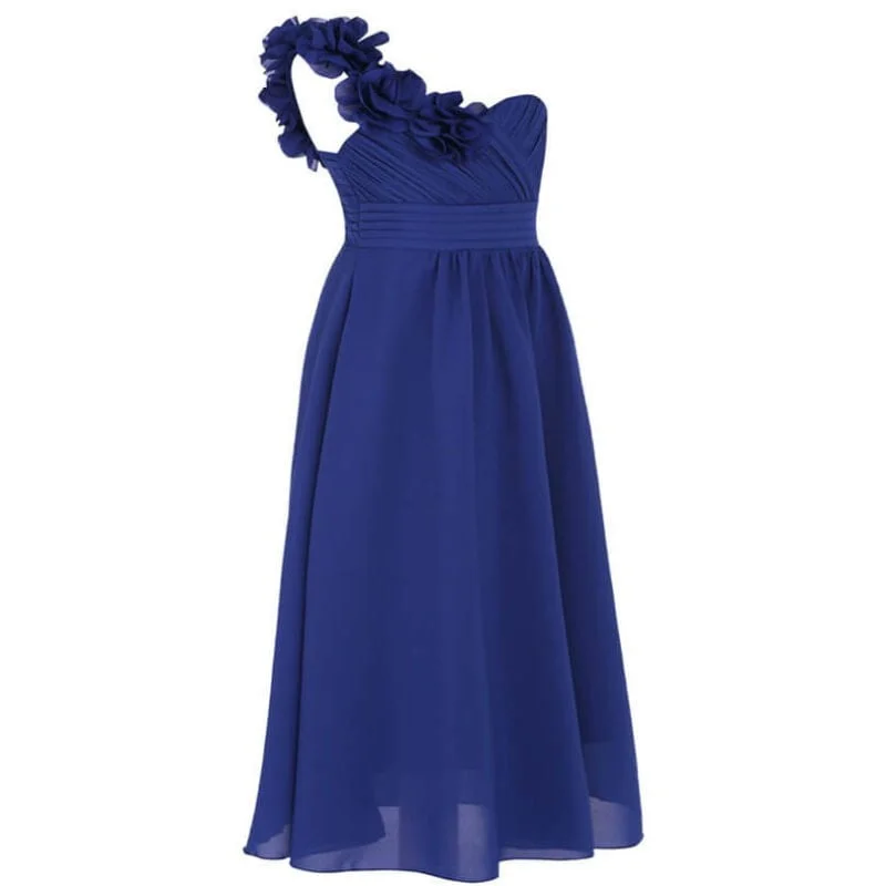 One shoulder flower girl dress-dark-blue (2)