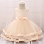 Satin flower girl dress with tulle skirt-champagne (1)