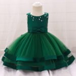 Satin flower girl dress with tulle skirt-green (1)