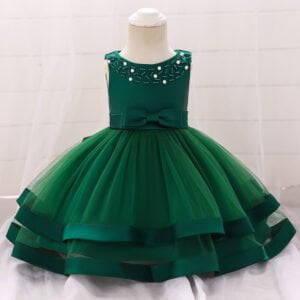 Satin flower girl dress with tulle skirt-green (1)