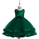 Satin flower girl dress with tulle skirt-green (2)