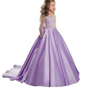 Satin princess flower girl dress - Lavender