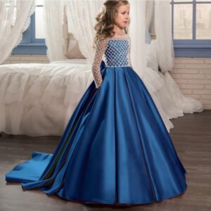 Satin princess flower girl dress - blue