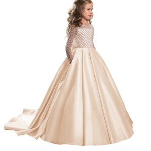 Satin princess flower girl dress - champagne