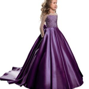 Satin princess flower girl dress-purple