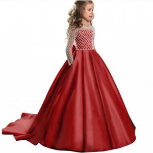Satin princess flower girl dress - red