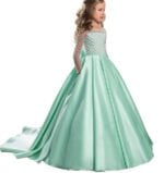 Satin princess flower girl dress-sage-green