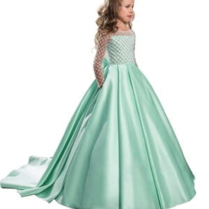 Satin princess flower girl dress-sage-green
