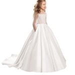 Satin princess flower girl dress-white