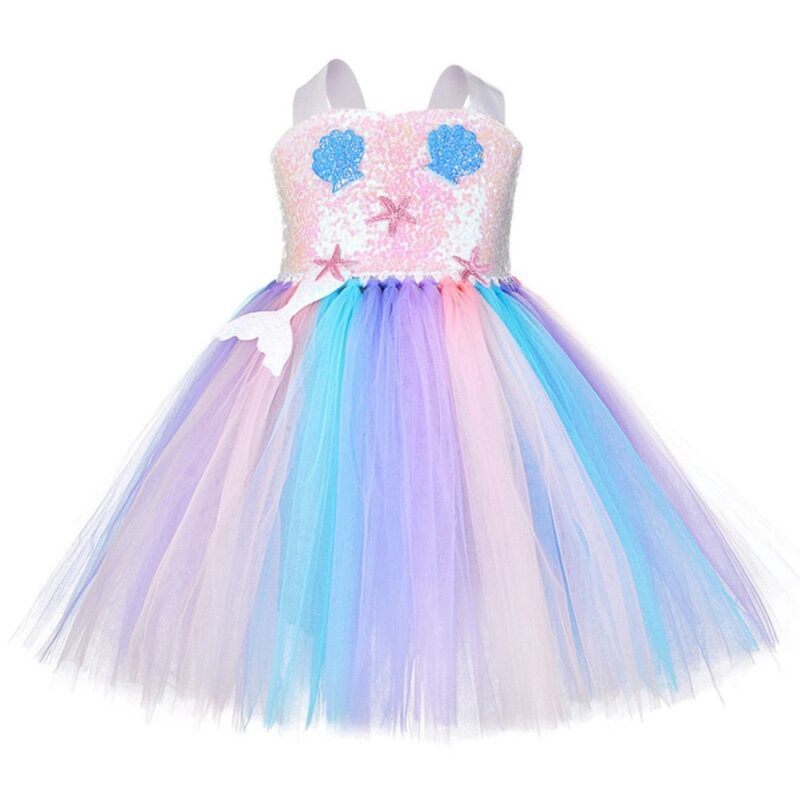 Seashell Sequin Girls Mermaid Birthday Dress and Headband Set 4