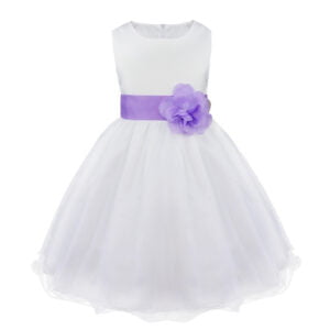 White flower girl dress with tulle-lavender (2)