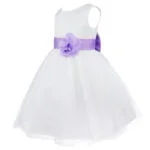 White flower girl dress with tulle-lavender (3)