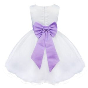 White flower girl dress with tulle-lavender (4)
