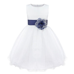 White flower girl dress with tulle-navy-blue (2)